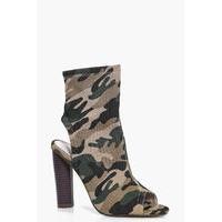 camo peeptoe sock boot khaki