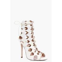 Cage Ghillie Lace Up Heels - white