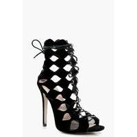 Cage Ghillie Lace Up Heels - black