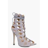 Cage Ghillie Lace Up Heels - grey