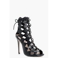 Cage Ghillie Lace Up Heels - black