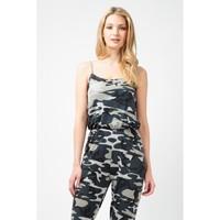 camouflage strappy round neck jumpsuit