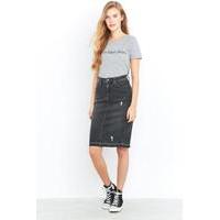 Calvin Klein Jeans Black Denim Pencil Midi Skirt, BLACK