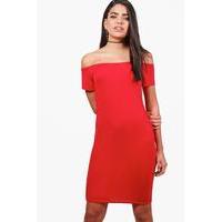 cap sleeve off the shoulder bodycon dress red