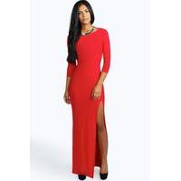 Candice Side Split Slinky Maxi Dress - red