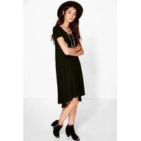 cap sleeve jersey swing dress black