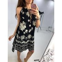 cassidy black floral printed drape dress