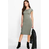 cap sleeve jersey bodycon midi dress khaki