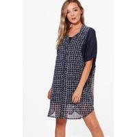 cage print blocked shirt dress navy