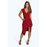 Cap Sleeve Wrap Midi Dress - berry