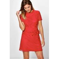 Cait Crochet Lace Peplum Shift Dress - red