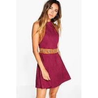 Carmen Eyelet A-Line Shift Dress - berry