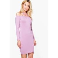 Cage Neck Detail Off The Shoulder Dress - lilas