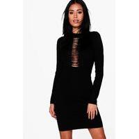 Caged Ribbed Bodycon Dress - black
