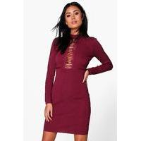 Caged Ribbed Bodycon Dress - wine