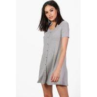 cap sleeve button swing dress grey