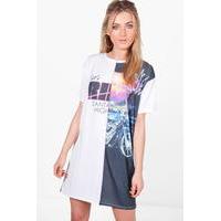 california printed spliced t shirt dress white