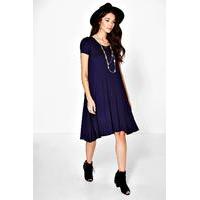 Cap Sleeve Jersey Swing Dress - midnight