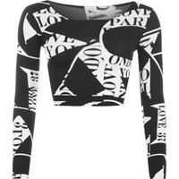 Carrie Letters Print Crop Top - Black