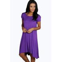 cap sleeve jersey swing dress grape