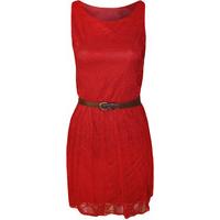 Carmen Lace Sleeveless Dress - Red