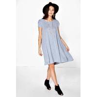 Cap Sleeve Jersey Swing Dress - grey