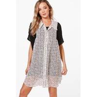 Cage Print Blocked Shirt Dress - white