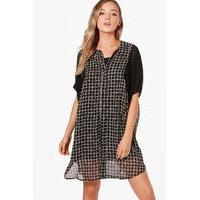 Cage Print Blocked Shirt Dress - black