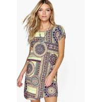 cap sleeve printed shift dress yellow