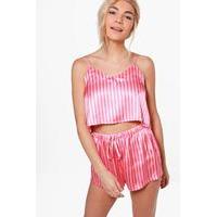 Candy Stripe Crop And Short Set - pink