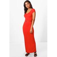 Cap Sleeve Belted Maxi Dress - orange