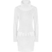 carla belted polo neck ribbed jumper white