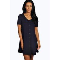 cap sleeve button swing dress ink