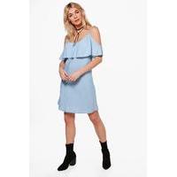 Cami Frill Denim Dress - blue