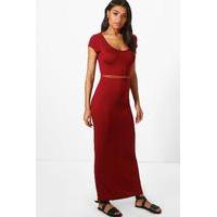 Cap Sleeve Belted Maxi Dress - berry