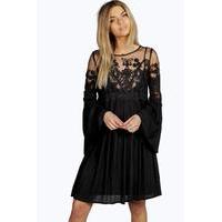 Carmen Lace Wide Sleeve Dress - black