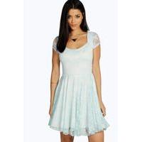 Cap Sleeve Lace Skater Dress - ice