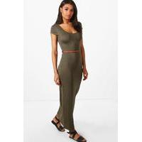 Cap Sleeve Belted Maxi Dress - khaki