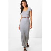 Cap Sleeve Belted Maxi Dress - grey marl