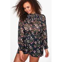 cassie high neck floral playsuit navy