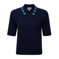 Cashmere Jewel Collared T-Shirt (Navy Sparkle / 12)