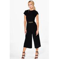 Capped Sleeve Chain Detail Jumpsuit - black