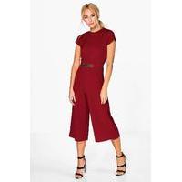 Capped Sleeve Chain Detail Jumpsuit - berry