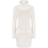 Carla Belted Polo Neck Ribbed Jumper - Cream