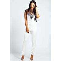 caged neck sleeveless jumpsuit ivory