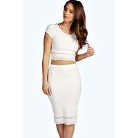 cap sleeved cut work midi co ord set ivory