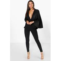 Cape Style Skinny Leg Jumpsuit - black