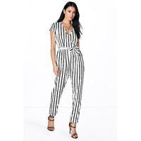 Capped Sleeve Striped Jumpsuit - multi