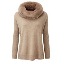 Cashmere Poncho With Faux Fur Trim (Grey Camel  / XL)