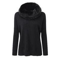 Cashmere Poncho With Faux Fur Trim (Black / XL)